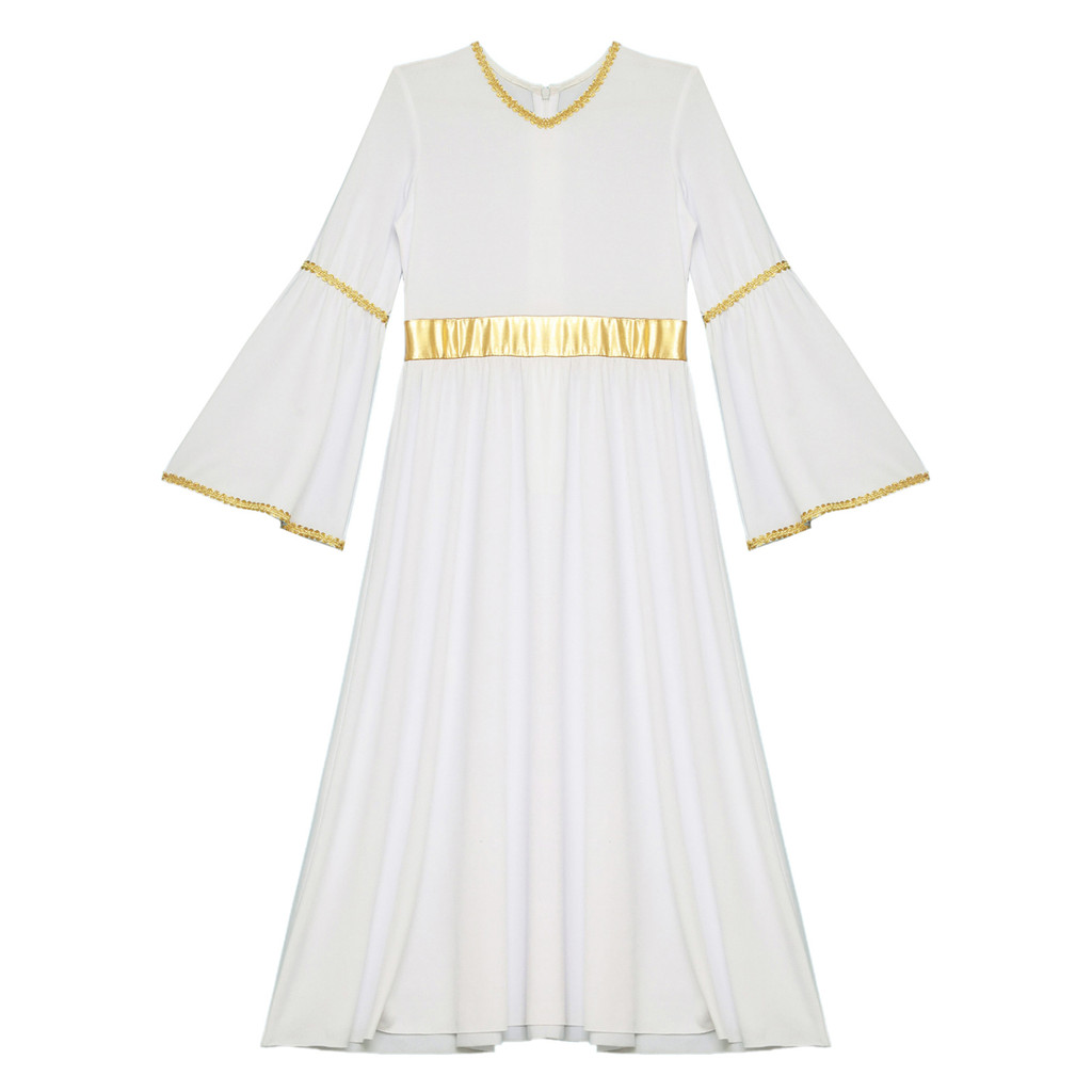 Nmy - 6-16 Bé Gái Thiên Thần Cosplay Trang Phục Thiên Thần Đầm Dài Tay Vàng Viền Chắp Vá Áo Cho Tiệc Cosplay Hiệu Suất Sagge