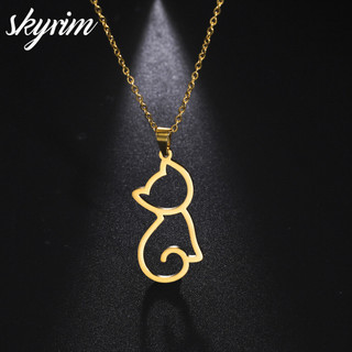 Skyrim Vòng cổ mèo dễ thương Thiết kế rỗng Mặt dây chuyền Trang sức thời trang cho bạn bè