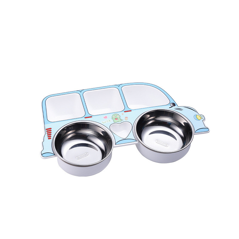 Bộ đồ ăn trẻ em bằng thép không gỉ 304 Bộ đồ ăn năm mảnh dễ thương Lưới vui nhộn siêu chống sốc