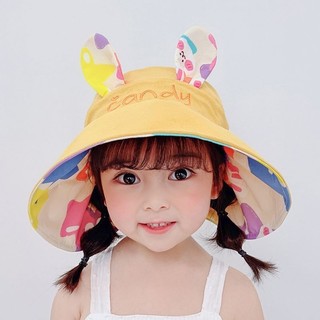 Phim hoạt hình trẻ em Mũ chống nắng hai mặt-Áo hè bé gái ngoài trời chống tia cực tím Mũ rỗng dễ thương