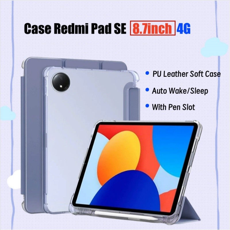 Ốp lưng Redmi Pad SE 8.7inch Ốp lưng Acrylic cứng trong suốt 4G cho Xiaomi Redmi Pad SE 8.7 inch có bút Solt, Auto Wake, Tri-flip Cover