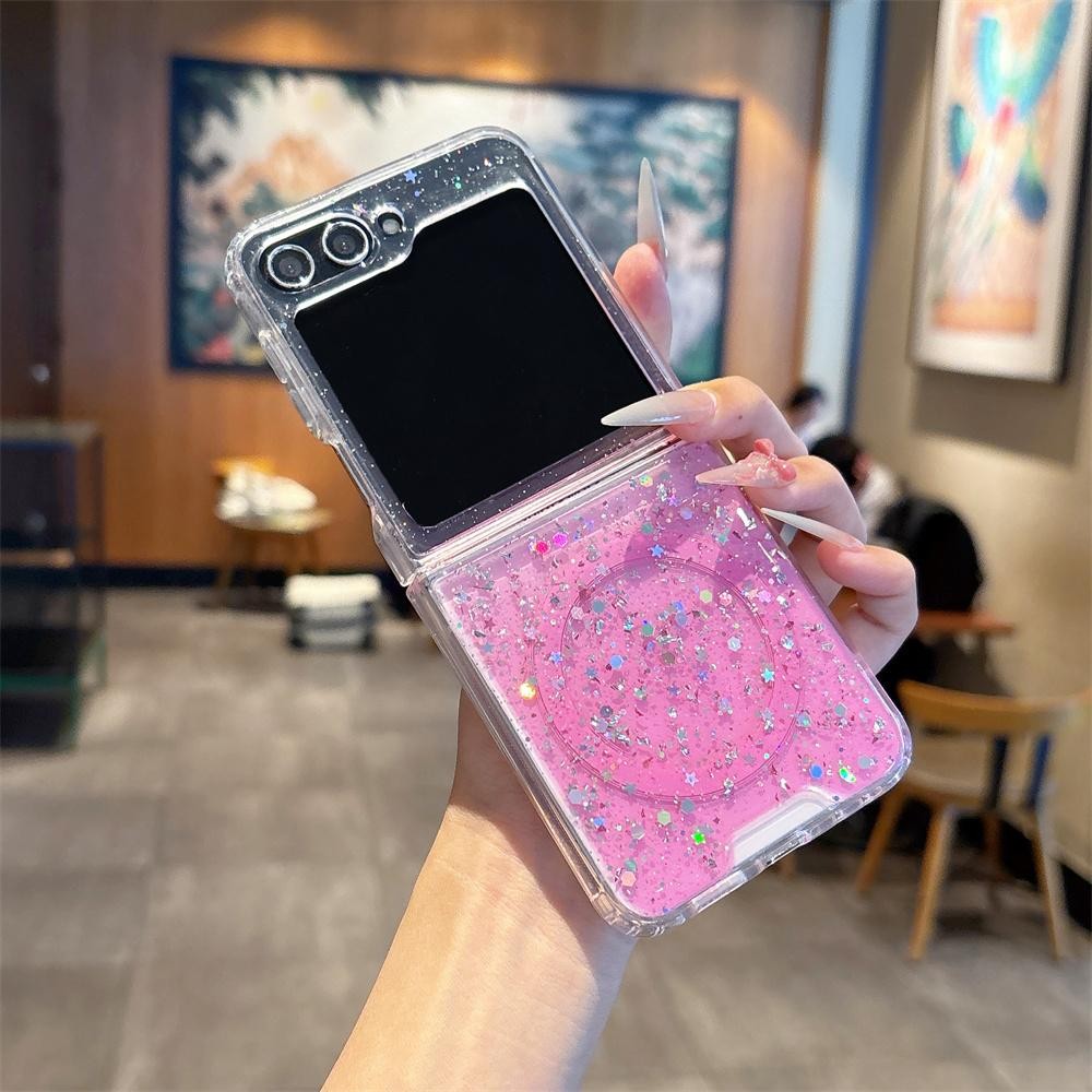 Ốp Điện Thoại Từ Tính Epoxy Mạ Điện Cho Samsung Galaxy ZFlip7 ZFlip5 zFlip4 zflip3 Zflip6 Sạc Không Dây Lấp Lánh Bảo Vệ Vỏ Chống Sốc