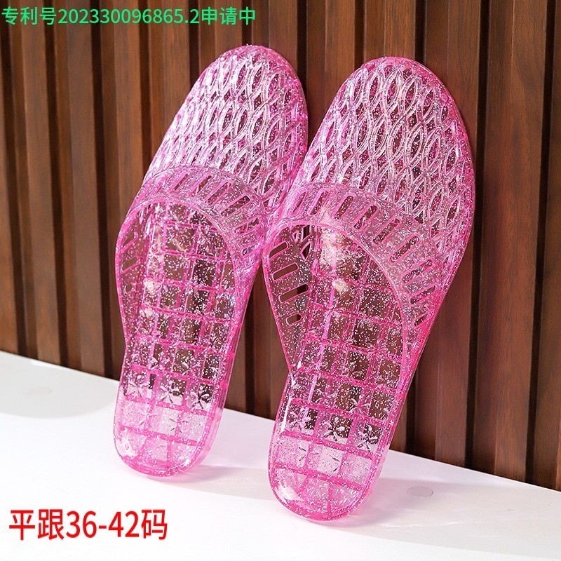 Gót Đế Bằng Baotou Nửa Dép Nữ Pha Lê Trong Suốt Thạch Chất Liệu Nhựa Rỗng Chống Trơn Trượt Tắm Trong Nhà Ngoài Trời Ngày Mùa Hè 7.24 5YNI