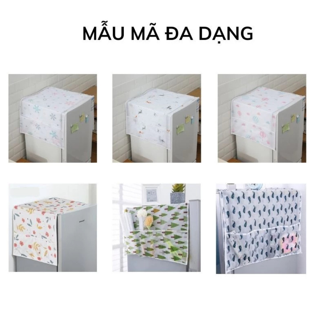 Khăn Phủ Tủ Lạnh PEVA Chống Thấm, Chống Bụi, Tấm Phủ Có Ngăn Đựng Tiện Lợi Trang Trí Nhà Bếp Dinohome