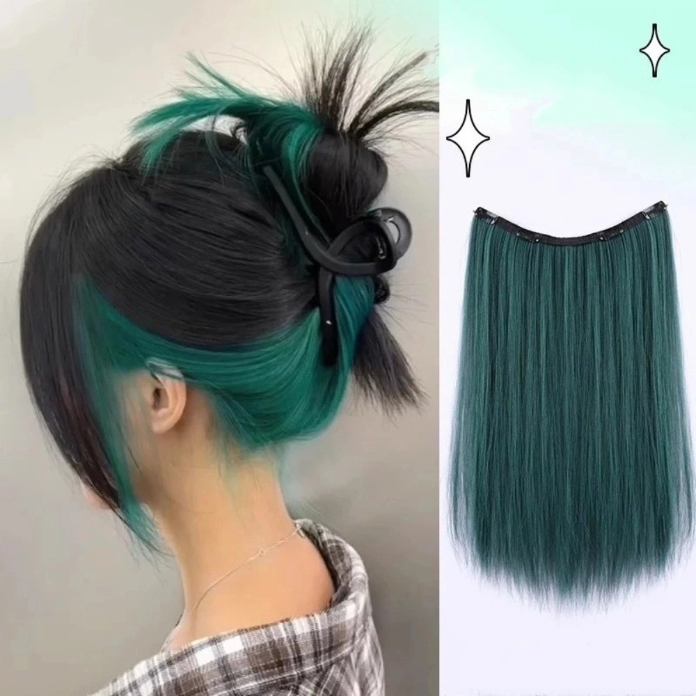 SHUPUN - Tóc giả nửa đầu thời trang, tóc tổng hợp dài thẳng, màu sắc đa dạng, có thể nhuộm và treo tai hình chữ u