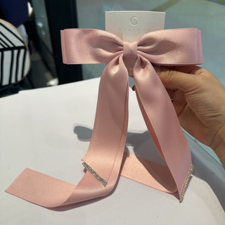Kẹp Tóc Thanhtao Lụa Ruy Băng Satin Màu Hồng Với Chiếc Nơ Kim Cương Giả