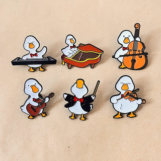 6 Cái / bộ Dễ Thương Âm Nhạc Vịt Thổ Cẩm Hoạt Hình Động Vật Chơi Violin Đàn Guitar Piano Kim Loại Pin Mũ Bóng Chày Trang Trí Pin