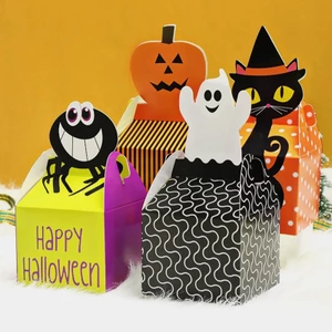5 / 10 Chiếc Halloween Hộp Quà Tặng Hoạt Hình Mèo Sô Cô La Bánh Quy Hộp Bao Bì Tiệc Halloween Túi Giấy Trang Trí