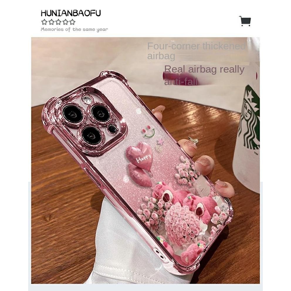 Ốp Thiết Kế Gấu Dâu Cho Iphone Ip15 15 Pro 15plus 15 Pro Max 16 16pro 16plus16promax 16e Vỏ Điện Thoại Mềm Chống Rơi Vỏ Bảo Vệ