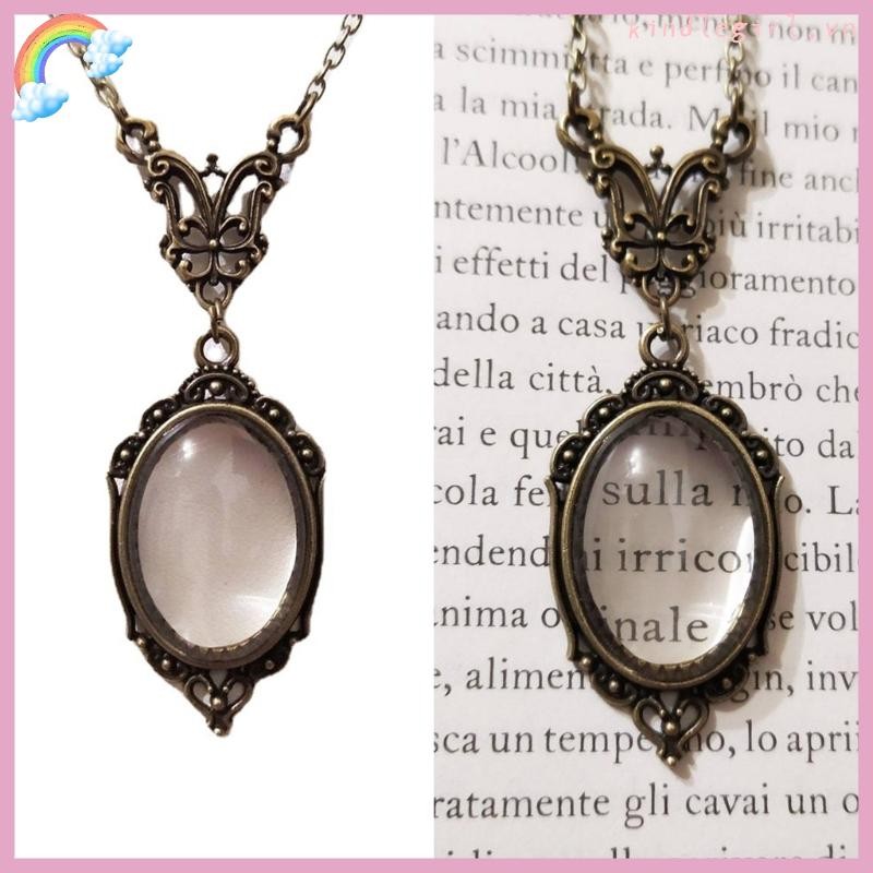 Vòng cổ kính phóng đại với viền ren và kính cường lực hình bầu dục