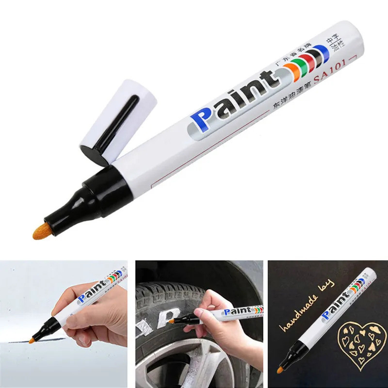 Trắng Lốp Sơn Bút 1 Bút Đánh Dấu Thường Trực Chống Thấm Nước Cho Bánh Xe Ô Tô Cao Su Graffiti Touch Up Kim Loại CD Oily Mark