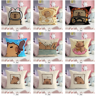 Vỏ gối Capybara hoạt hình dễ thương Vỏ gối vuông bằng vải Polyester in một mặt Sofa Vỏ đệm ô tô Trang trí nhà cửa (Không bao gồm lõi gối)