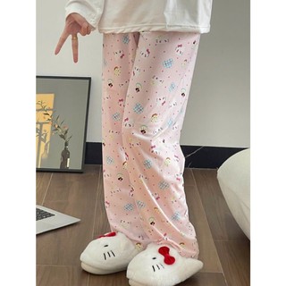 Quần Dài Hoạt Hình Chất Đũi Nữ Ống Rộng Mặc Nhà Đi Ngủ Cute