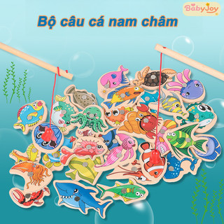 【BabyJoy】Bộ câu cá nam châm,Đồ Chơi Câu Cá Biển,Đồ Chơi Câu Cá Động Vật Biển Sống Động,Đồ chơi câu cá bằng gỗ