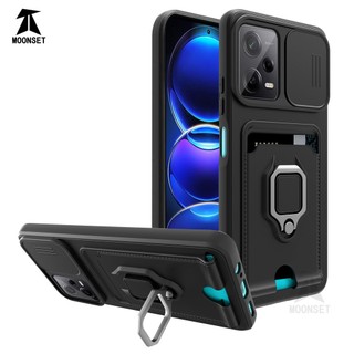Dành Cho Redmi Note 12 Pro 5G Ốp Lưng 4 Trong 1 Trượt Camera Bao Đựng Thẻ Đứng Vuông Freebie Dây Chống Sốc Chống Rơi Mỏng Mềm TPU Cover