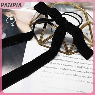 PANPIA-Thời Trang Vintage Đen Nhung Nơ Tóc Ruy Băng Scrunchie Cho Nữ Bé Gái Dài Co Giãn Buộc Tóc Mũ Nữ Phụ Kiện Tóc