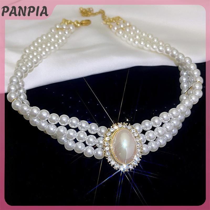 PNPIA-Pháp Retro Hương Thơm Nhỏ Ba Lớp Ngọc Trai Vòng Cổ Flash Ngọc Trai Váy Cưới Xương Đòn Dây Xích Nữ Cổ