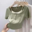 Hot Girl Giả Hai Mảnh Cổ Vuông Tay Ngắn Nữ 2024 Thiết Kế Cảm Giác Niche Nhỏ Ngắn Top 8.15