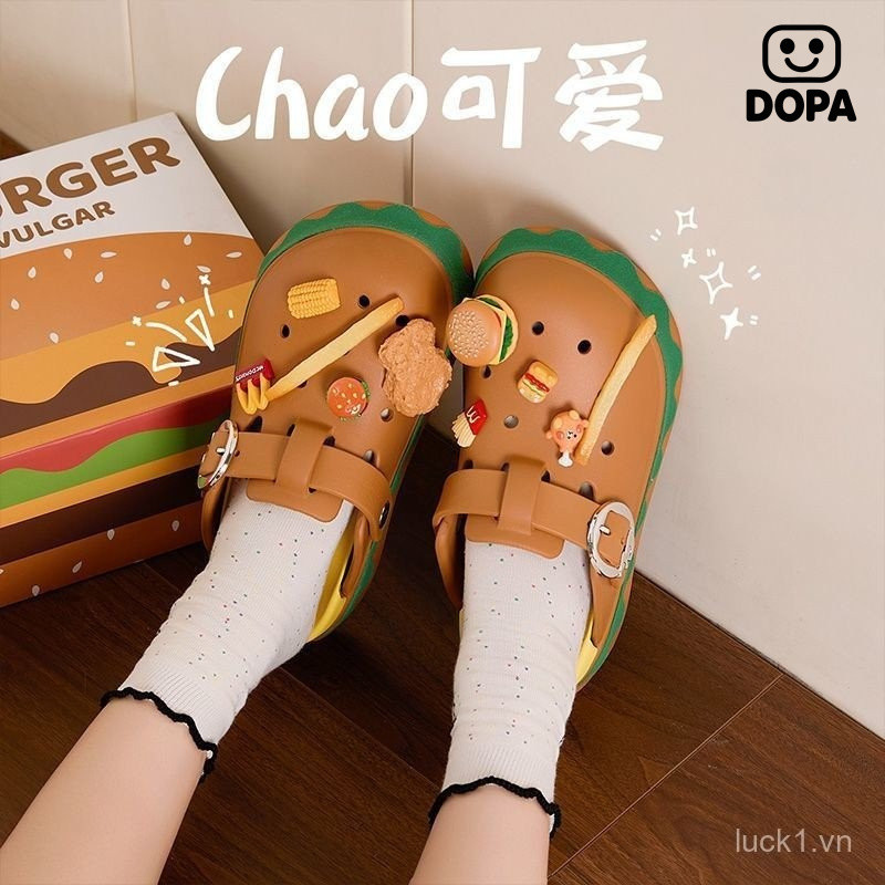 Burger Hole Giày Nữ Mùa Hè Bên Ngoài Mặc Đế Dày Hoạt Hình Dễ Thương Shit-Steping Dép Dép Ngoài Trời Dép Nữ Quà Tặng