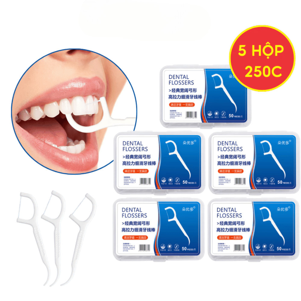 Combo 5 Hộp 250 Cây Tăm Chỉ Nha Khoa Vệ Sinh Kẽ Chân Răng Chân Nướu Chăm Sóc Răng Miệng DT060