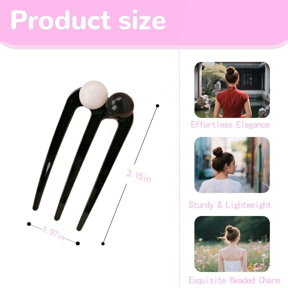 Kẹp Tóc Hình Chữ U SLICELLIFE, Phụ Kiện Tóc Ba Răng Đính Hạt, Nhựa Chắc Chắn Vintage Meatball Đĩa Tóc
