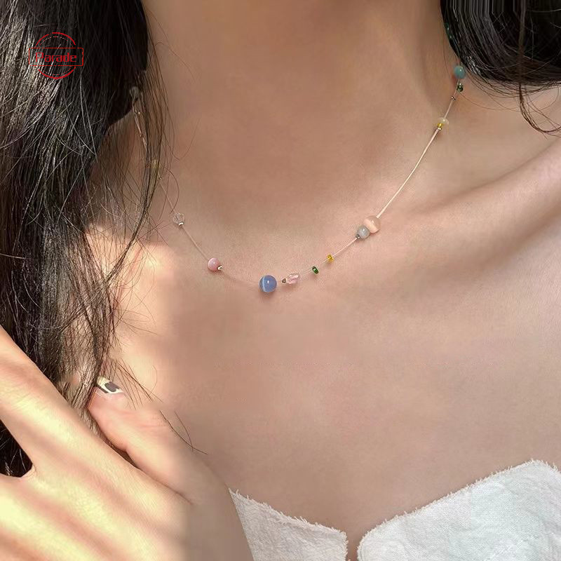 Cuộc diễu hành Bohemian Dây Cá Hạt Choker Màu Kẹo Trang Sức Bãi Biển Mùa Hè Xương Đòn Vòng Cổ Dành Cho Nữ Quyến Rũ Vô Hình Dây Câu Choker VN