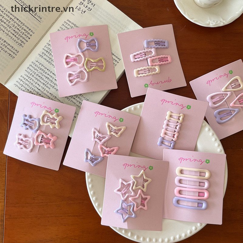Thi 4 Cái / bộ Màu Hồng Đơn Giản Trái Tim Ngôi Sao Kẹp Tóc Cho Bé Gái Kẹp Tóc Dễ Thương Barrettes Phụ Kiện Thời Trang Quà Tặng VN