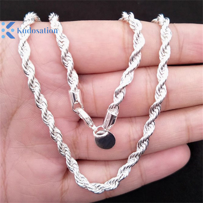 Kudosation Chất Lượng Cao Bạc 925 4MM Nam Nữ Dây Xích Nam Xoắn Dây Vòng Cổ Vòng Tay Thời Trang Bạc Bộ Trang Sức