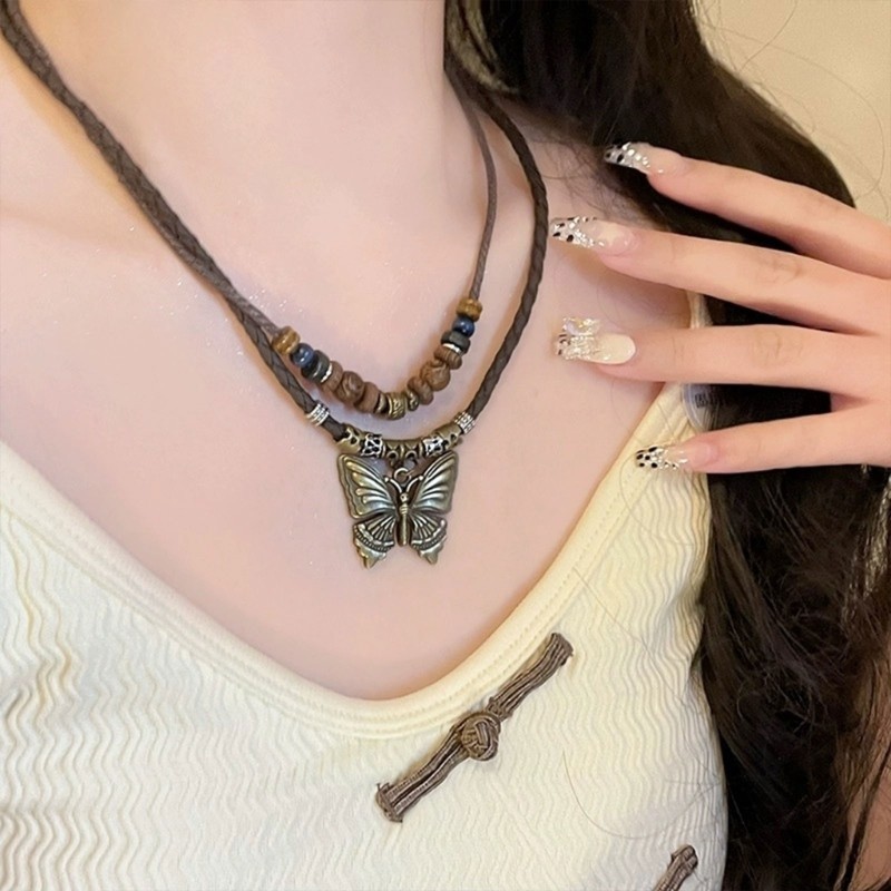Vic Bướm Charm Choker Handmade Nhiều Lớp Dây Đeo Cổ Có Thể Điều Chỉnh Chiều Dài Xương Đòn Dây Chuyền Trang Sức Cho Người Hâm Mộ Thời Trang