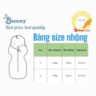 Nhộng chũn cao cấp Bunnybaby chất cotton lụa mềm mịn chống giật mình cho bé 3-6kg