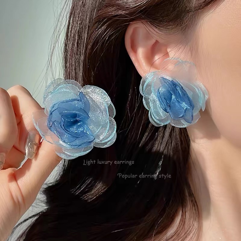 Bông tai hoa xanh thời trang Bông tai nữ mùa hè Hàn Quốc