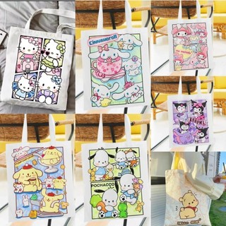 Meowu Túi Tote SANRIO Vải Canvas đi học, đi chơi phong cách dễ thương đáng yêu