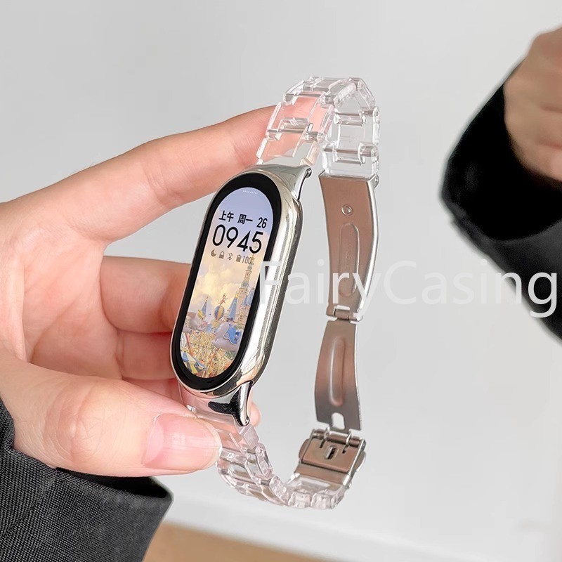 Dành Cho Xiaomi Mi Band 10 9 8 7 NFC Dây Đeo Nhựa Thời Trang Vòng Tay Miband 6 5 4 3 Acrylic Thay Thế Dây Đeo Tay Correa