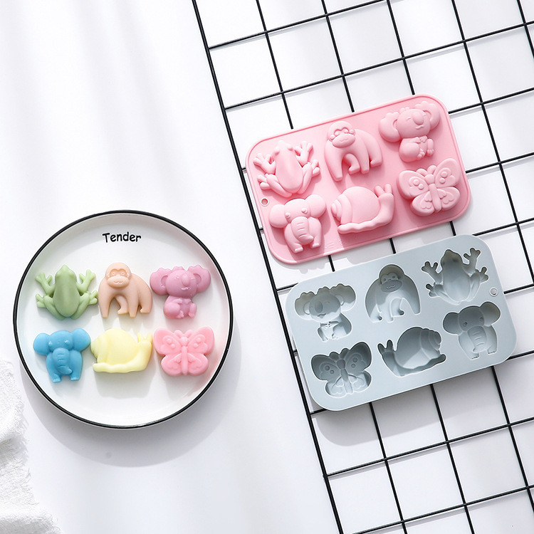 6 Khoang Động Vật & Côn Trùng Khuôn Silicon Ếch, Voi, Bướm, Koala, Orangutan, Trang Trí Bánh, Socola, Epoxy