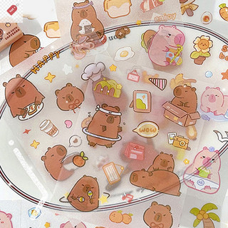 ALIK 4 Tờ Dễ Thương Capybara Mờ Dán Hoạt Hình Nhật Ký Trang Trí Thêu Sò Dán Thẩm Mỹ Văn Phòng Phẩm Đồ Dùng Học Tập VN