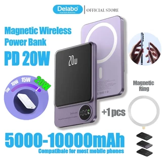 Original PD 20W Pin Sạc Dự Phòng Không Dây Delabo 10000mAh Từ Tính Cho iphone 15 14 13 12 pro max 5000mAh Power Bank