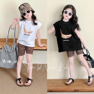 S477- Set áo thun phối quần leggin đùi cho bé gái Size từ 9-40Kg