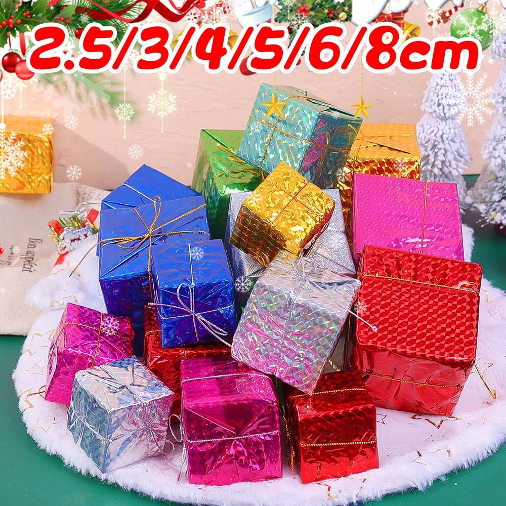 6 / 12 Mặt dây chuyền hộp xốp vuông Mini / lớn - Đồ trang trí treo cây thông Noel - 2.5 / 3 / 4 / 5 / 6 / 8cm Hộp quà tặng đầy màu sắc - Đồ dùng dự tiệc năm mới - Trang trí nhà Giáng sinh