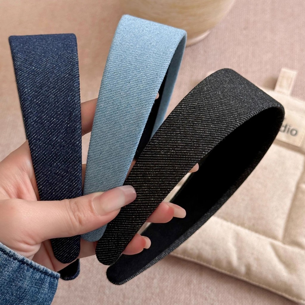 Băng đô viền rộng Denim màu xanh nữ