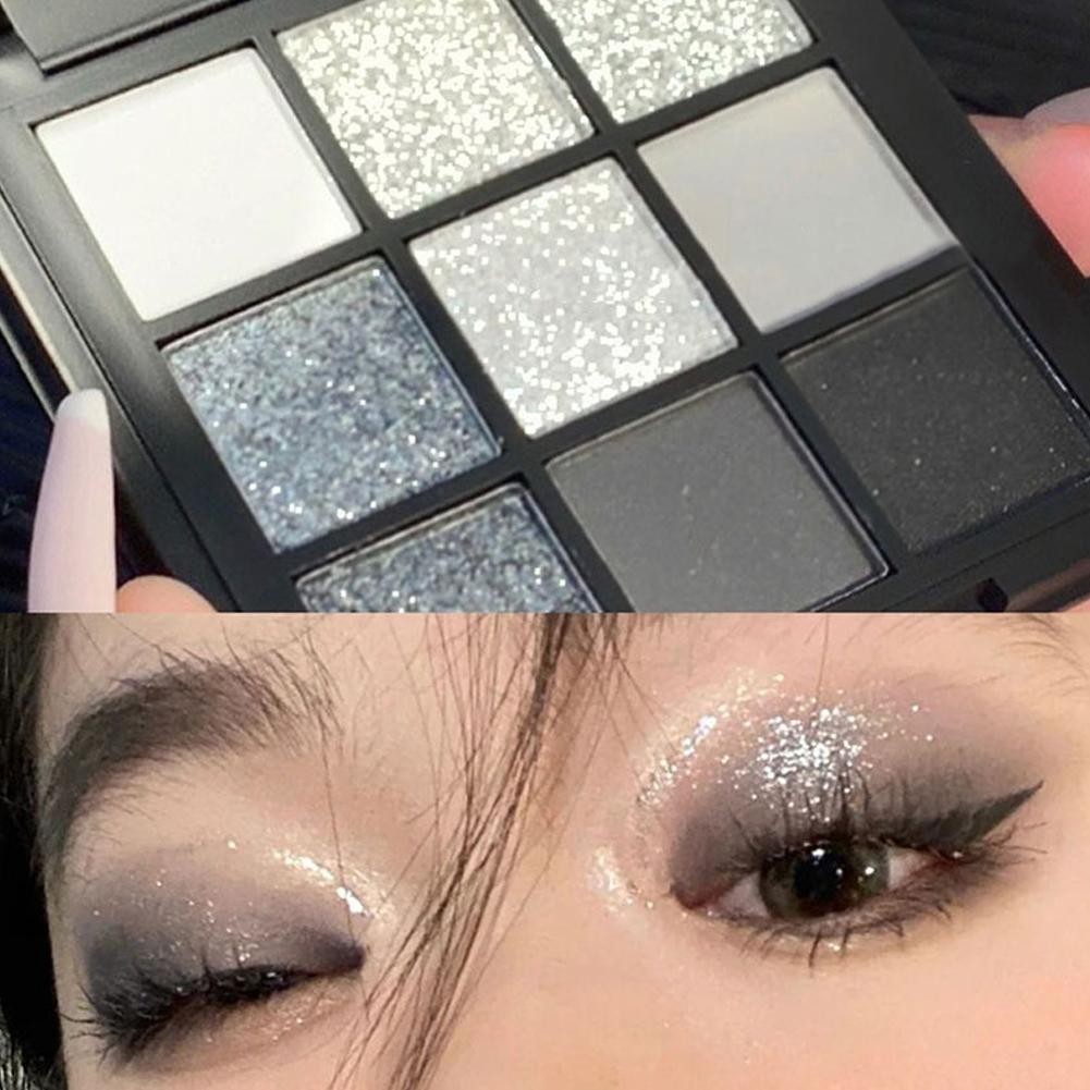Learnever Tatibeauty 9 Màu Đen Phấn Mắt Bảng Màu Đen Xám Trang Điểm Phấn Mắt Lâu Dài Bạc U8v4