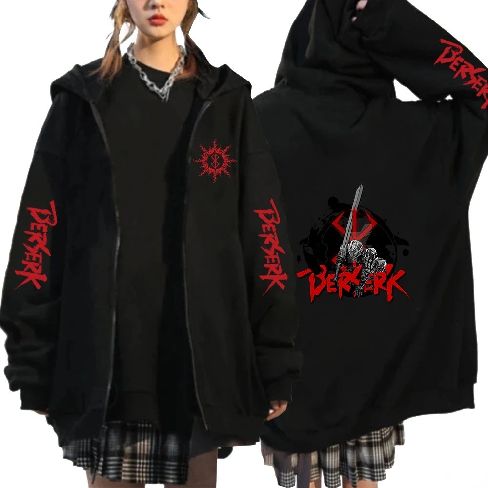 Anime Berserk Guts Mắt Áo Khoác Dây Kéo Manga Áo Hip Hop Thời Trang Quá Khổ Dài Tay Unisex