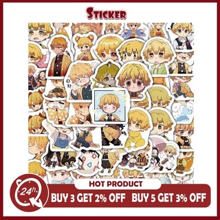 60pc Q Edition Agatsuma Zenitsu Miếng Dán DIY Laptop Điện Thoại Hành Lý Cốc Anime Demon Slayer Miếng Dán