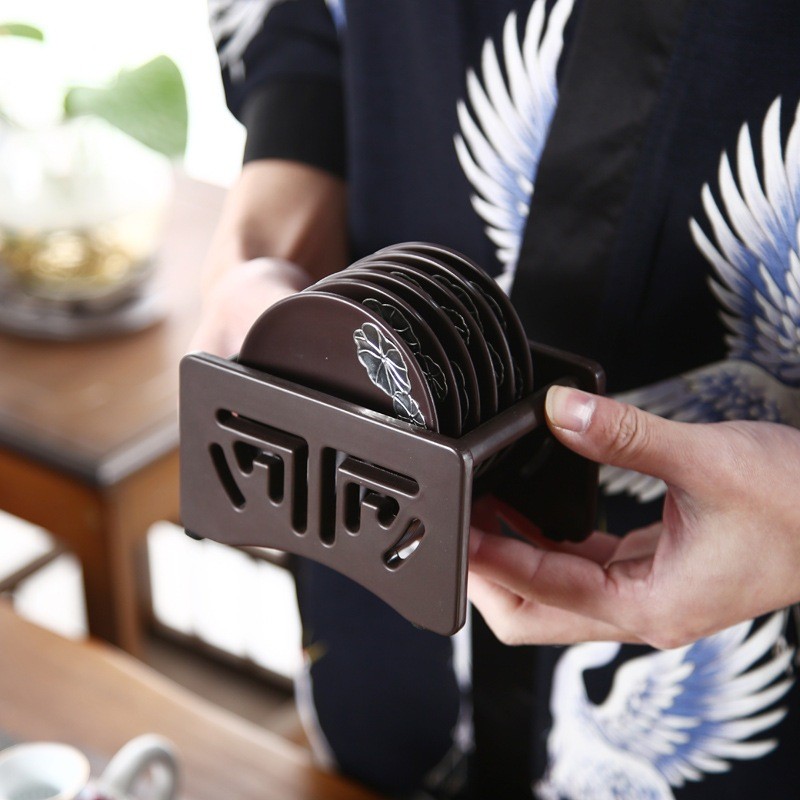 Bộ Đế Kê Lót Chén Bằng Phíp Khảm Bạc (Bộ 06 Cái)