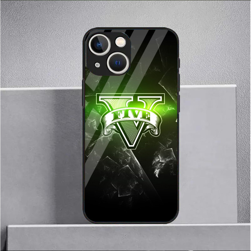 Ốp điện thoại kính cường lực Grand Theft Auto gta 5 logo cho IPhone 15 14 13 12 11 Pro XS Max Plus Mini X XR 8 7 6s SE2 / 3