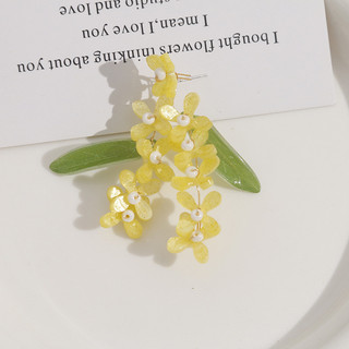 Bông tai Osmanthus màu xanh nhạt lá vàng, mới mùa thu, thủ công, tươi mát, đa năng cho phụ nữ