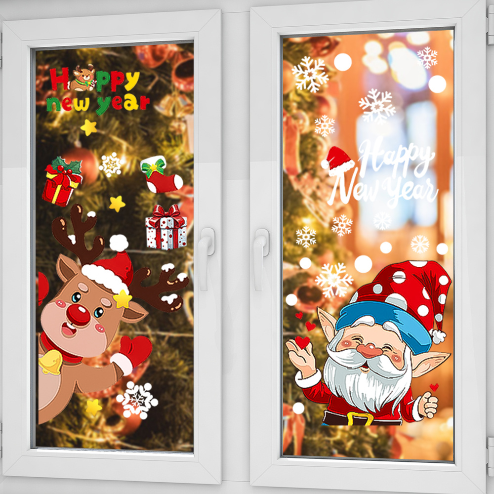 Nhãn Dán Cửa Sổ Giáng Sinh - Đề Can Kính Trang Trí Ông Già Noel Người Tuyết Nai Sừng Tấm - Trang Trí Tiệc Lễ Hội Tại Nhà Giáng Sinh - Nhãn Dán Tường Tĩnh PVC Tự Dính, Chống Thấm Nước