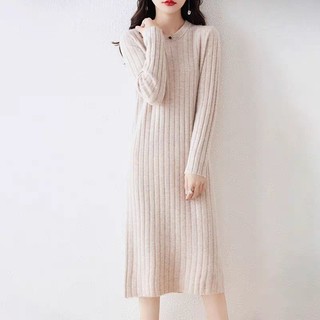 Thu Đông Phong Cách Mới Giữa Chiều Dài Dệt Kim Đầm Rời Size Lớn Áo Len Béo mm Thời Trang Over-the-Knee Sw