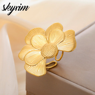 SKYRIM Vàng Thép Không Gỉ Camellia Hoa Mở Nhẫn Không Gây Dị Ứng Có Thể Điều Chỉnh Món Quà Trang Sức Cho Nữ, Chống Mòn