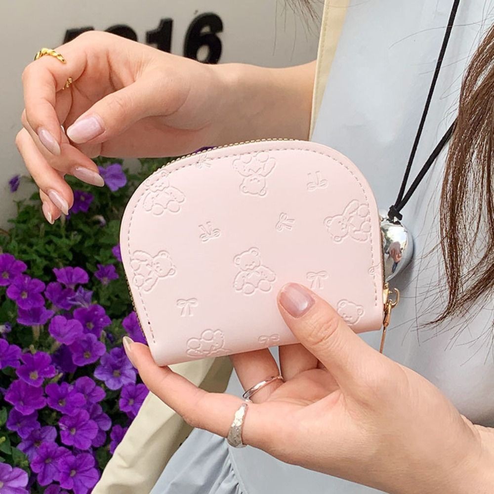 Ví ngắn bé gái GUSTAVA, Túi đựng thẻ ID màu hồng hình gấu dễ thương, thời trang di động PU 9 khe cắm thẻ Dây kéo Ví đựng tiền xu Học sinh