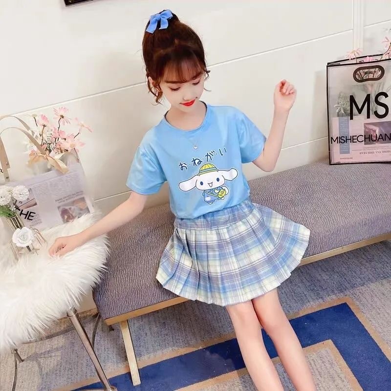 YT2 Bộ phong cách đi học mùa hè cho bé gái váy ngắn hoạt hình Bộ 2 món Cinnamoroll mymelody TY2